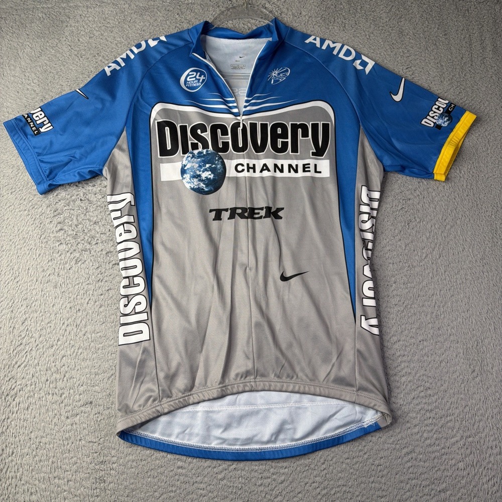Nike x Discovery Channel Trek Cycling Jersey Mens L Blue Gray Team Racing Italy